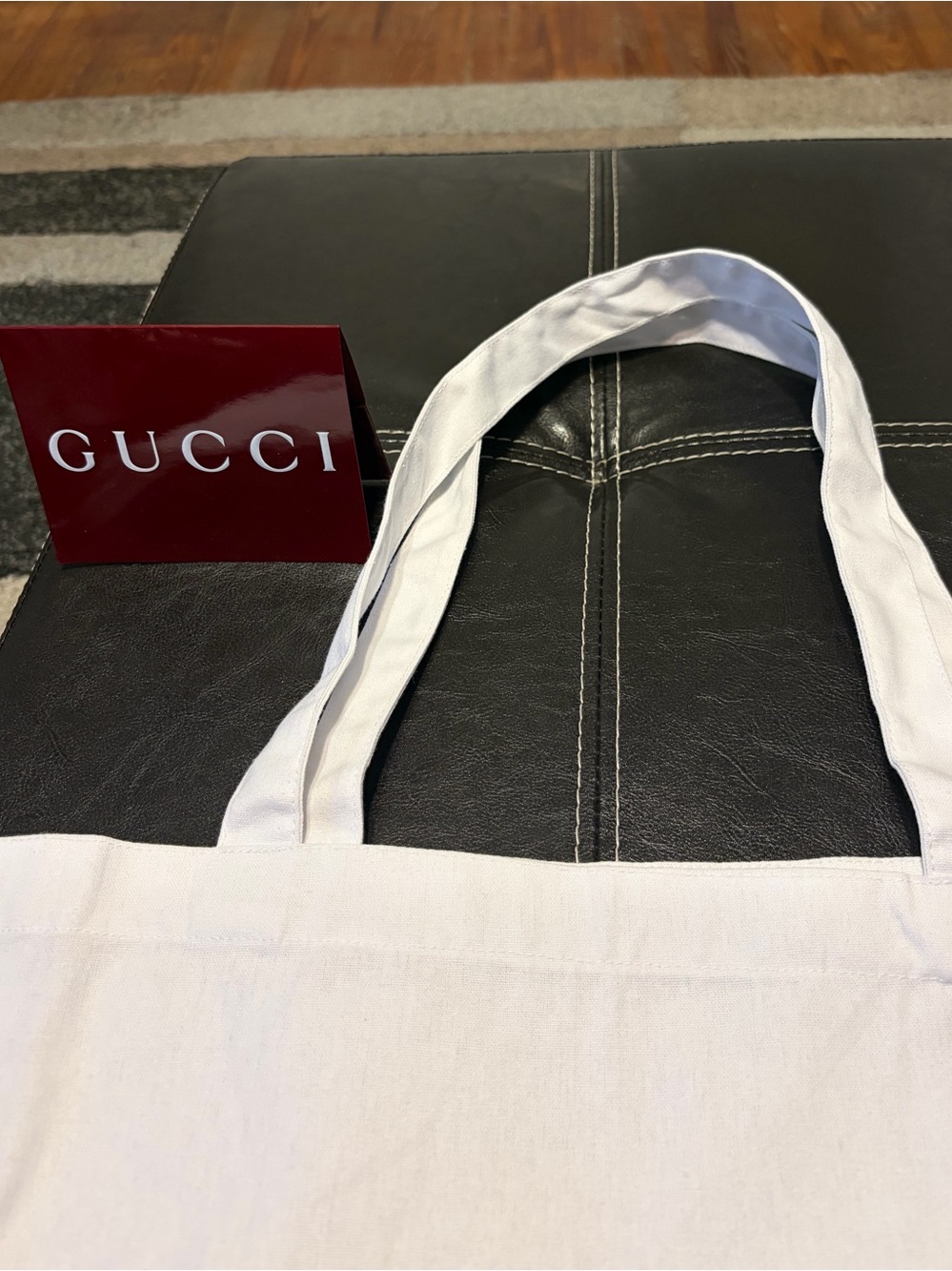 Gucci White Canvas Shopping Tote with Silver Logo + Receipt Holder (Authentic) - Picture 3 of 6